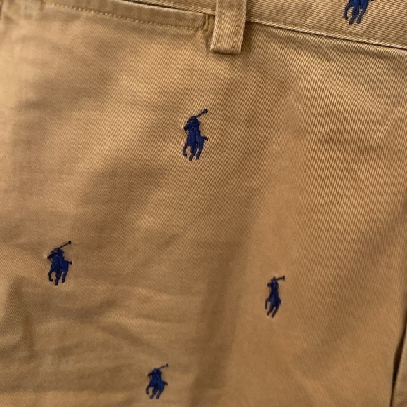 Polo ralph lauren Khaki Shorts tan embroidered navy horses sz 33 - Picture 2 of 6